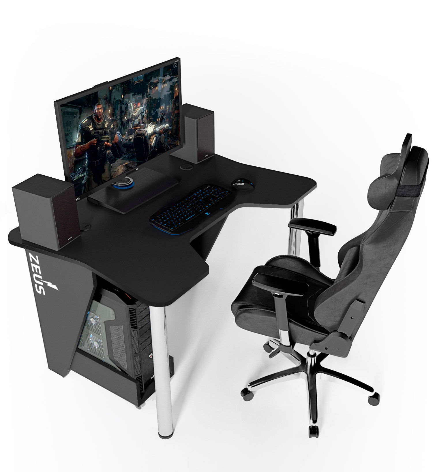 

Геймерский игровой стол из ЛДСП Igrok-3L черный Zeus цвет с LED подсветкой