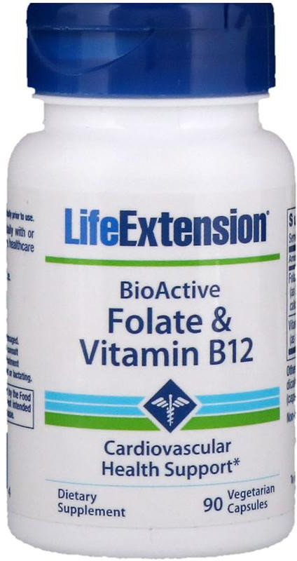 Витамины Life Extension BioActive Folate & Vitamin B12 90 Veggie Caps ...