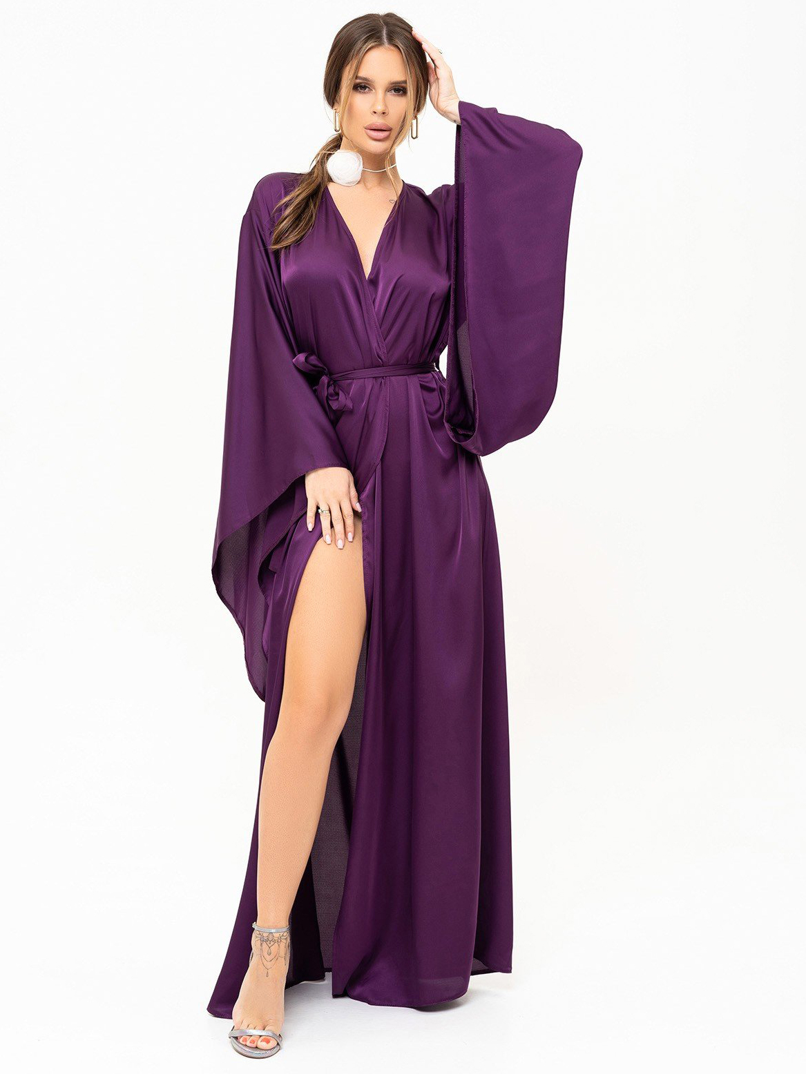 Акція на Сукня на запах довга літня жіноча ISSA PLUS 13903 XL Фіолетова від Rozetka