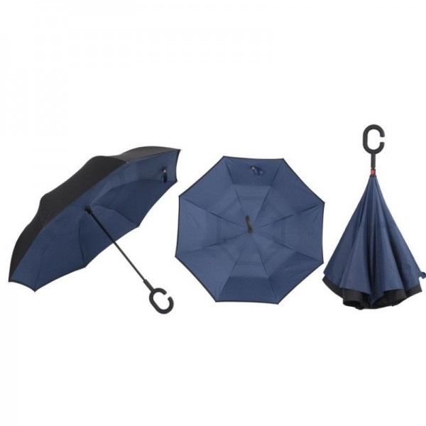 

Зонт наоборот, зонтик парасоля обратного сложения Up-Brella, ветрозащитный умный антизонт темно-синий