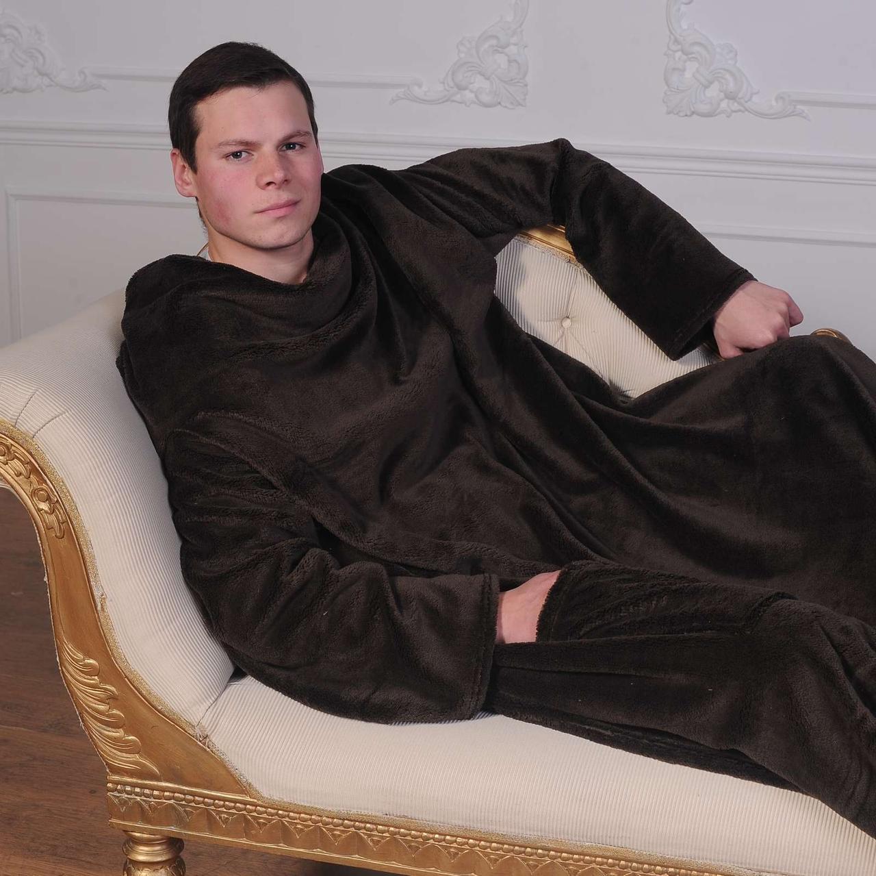 

Рукоплед. Плед Hand plaid с рукавами и карманами из микрофибры 200х150. Коричневый -