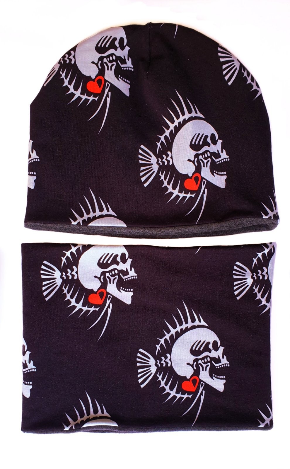 

Комплект (шапка и снуд) JENJYK трикотажный, двухслойный, утепленный, на флисе, р. 54-56 см, с принтом "Skeleton" (SF01)