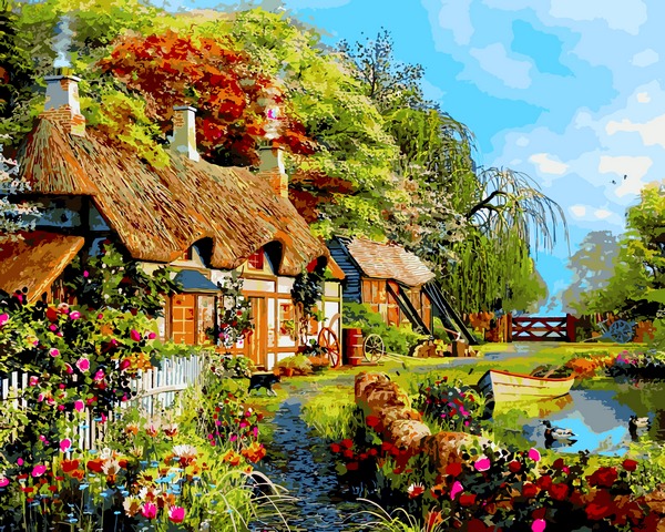 

Картина по номерам Mariposa Домик у пруда 40*50 см (в коробке) арт.MR-Q2207