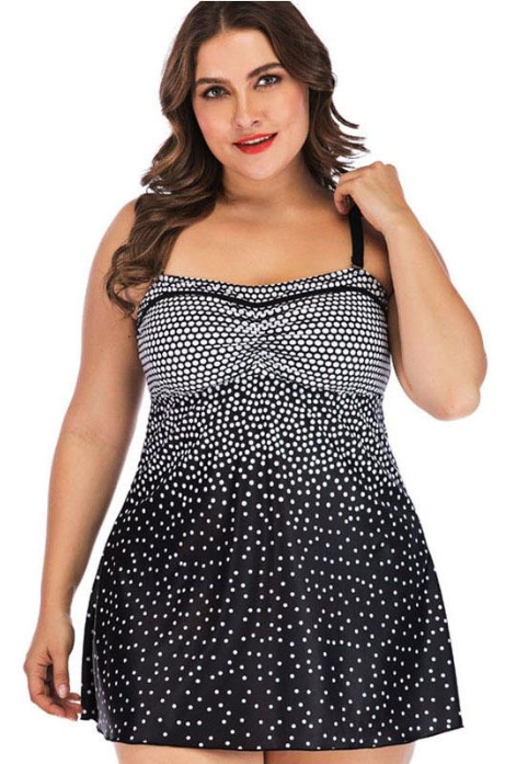 

Купальник женский раздельный танкини большой размер 5XL черный в белый горошек 6673