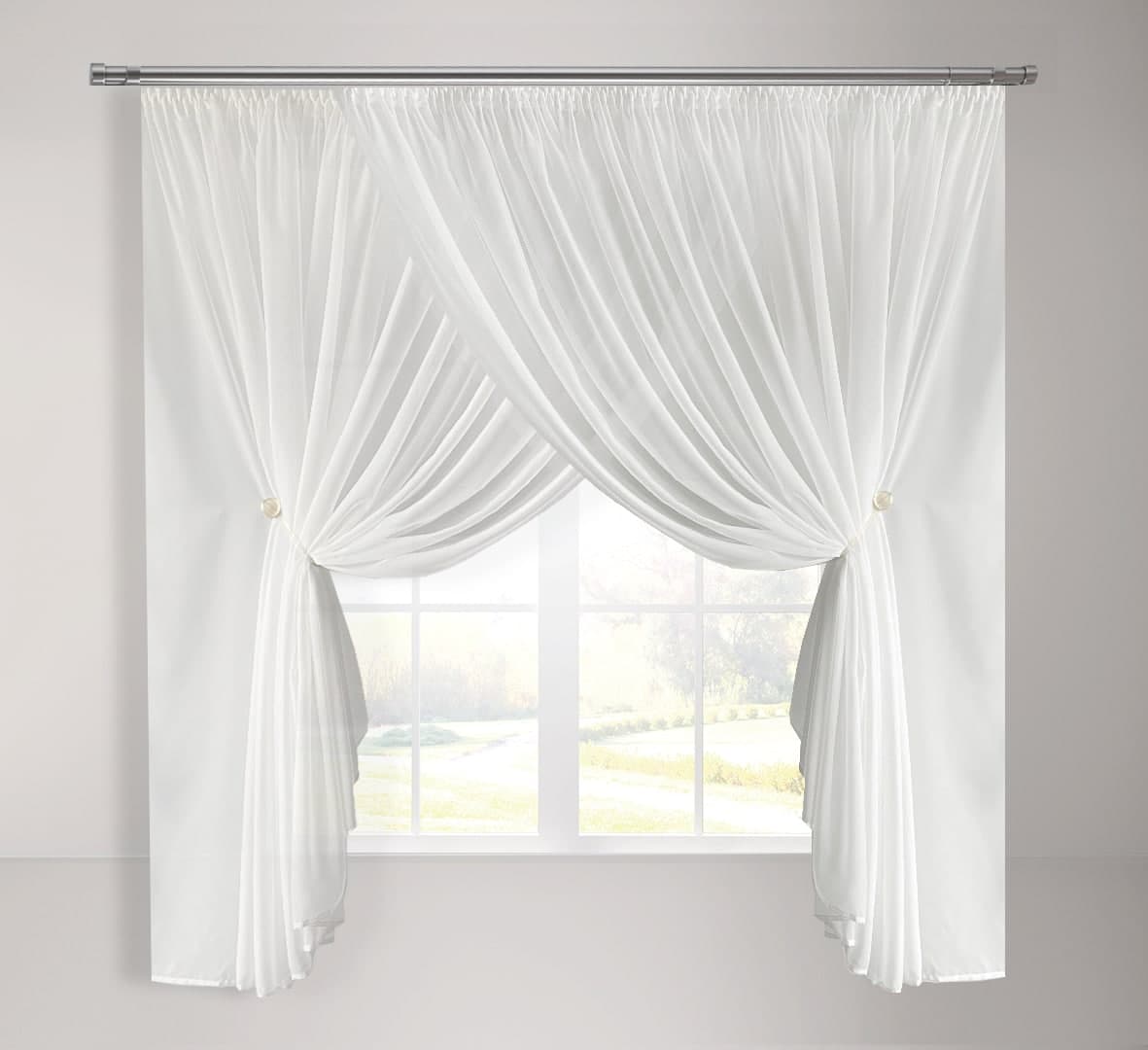 

Кухонная занавеска Adagio Windows Decor с пышной сборкой из белого шифона в размере 2,8х1,7м