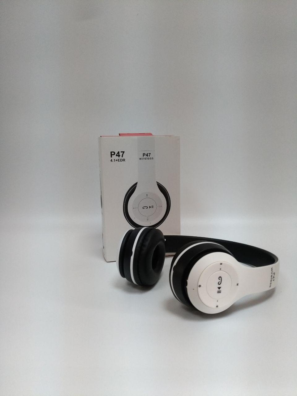 

Беспроводные Bluetooth наушники Wireless P-47 гарнитура Bluetooth + MicroSD + FM Радио White 0686a