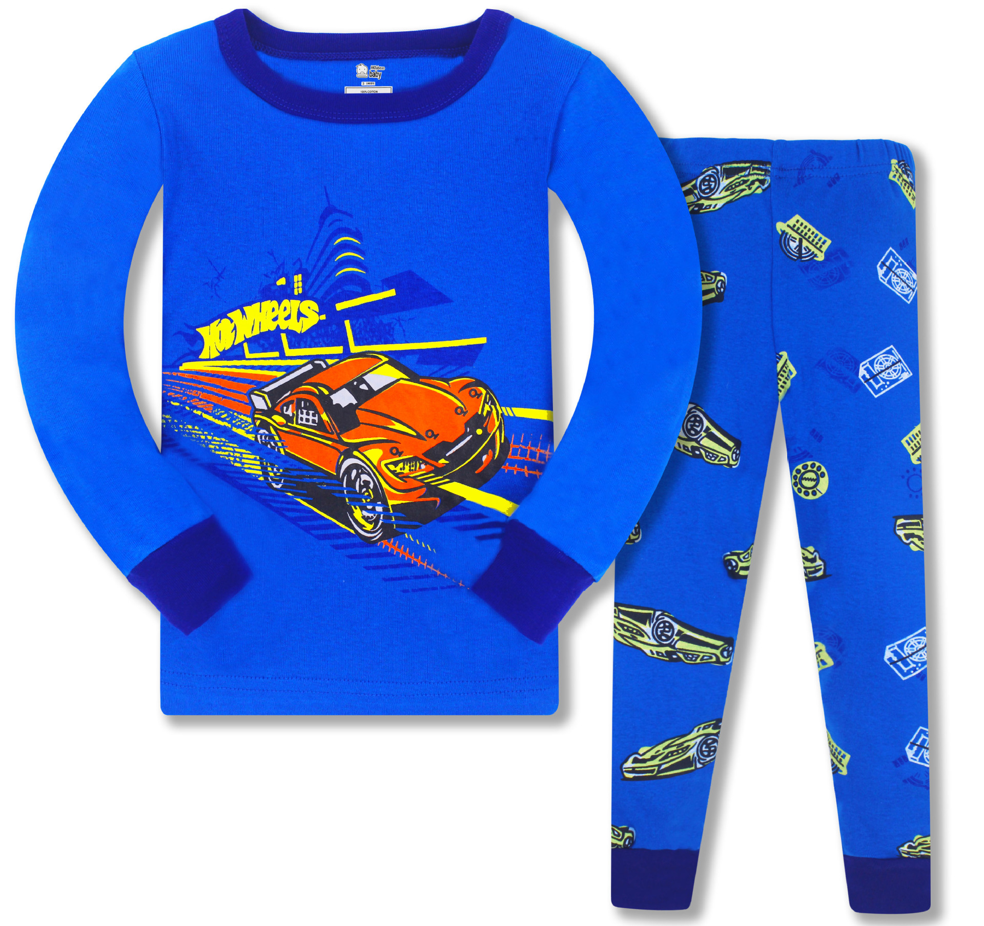 

Пижама для мальчика с длинным рукавом принтом машина синяя Hot wheels Baobaby (100) Синий (56845)