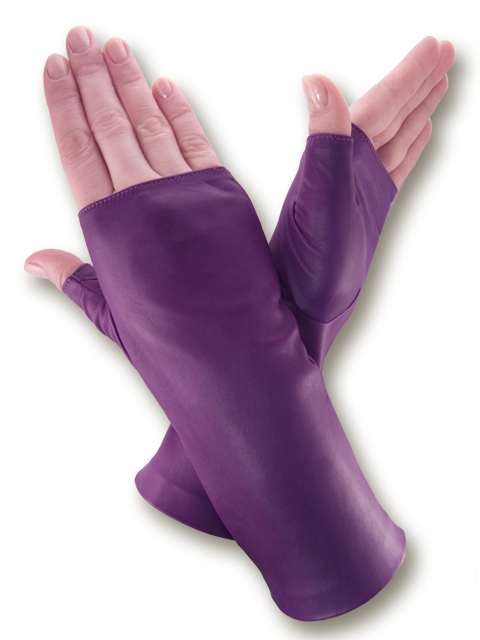 

Женские перчатки митенки кожаные GlovesUA мод.381 фиолетовые 6