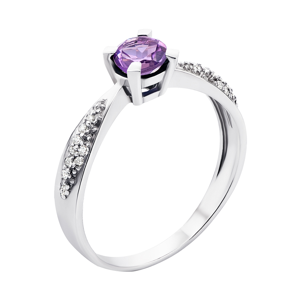 

Серебряное кольцо с аметистом и фианитами 000133649 15.5 размера