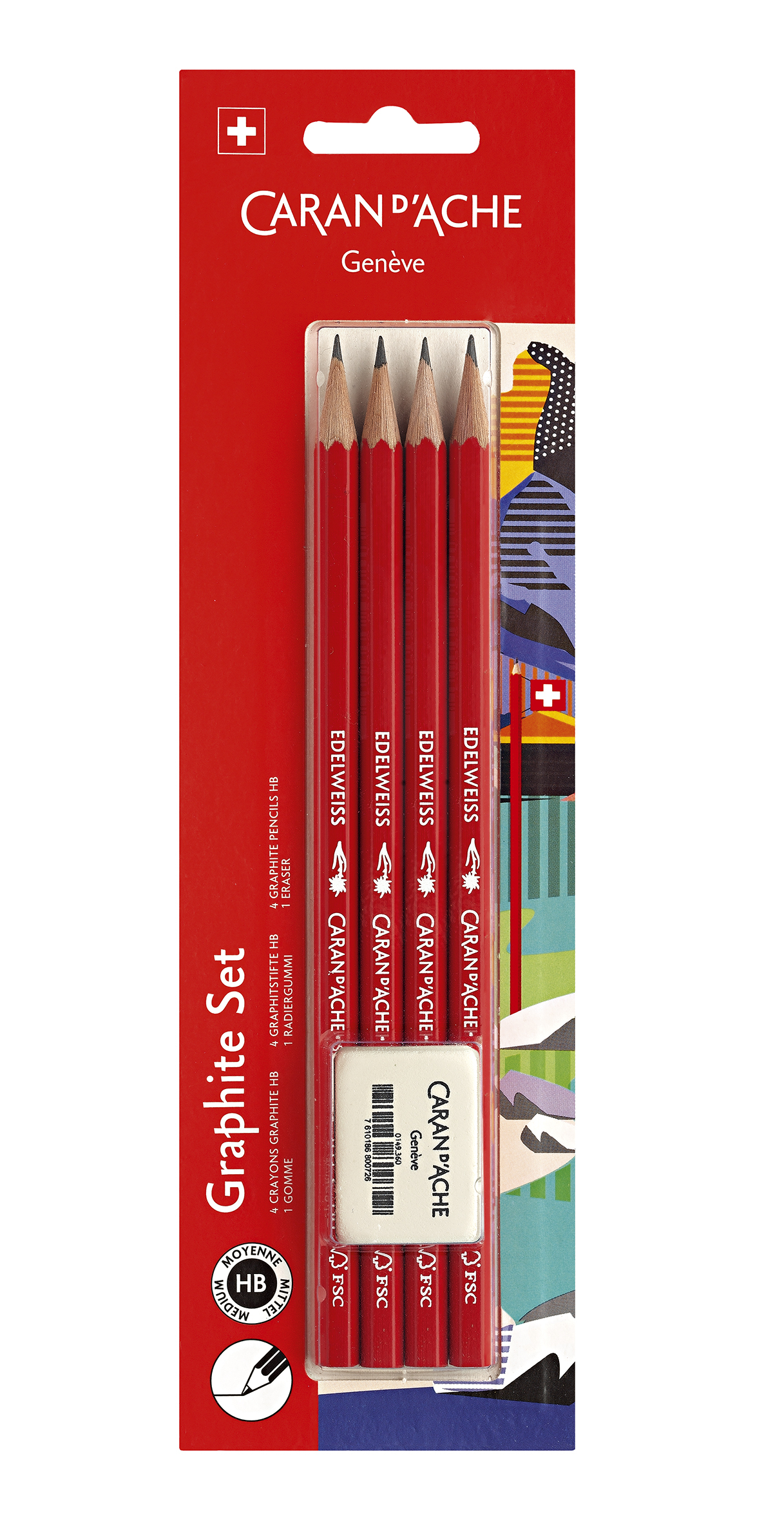 

Набір Caran d'Ache Back to School - 4 Олівці HB + гумка (7630002339384)