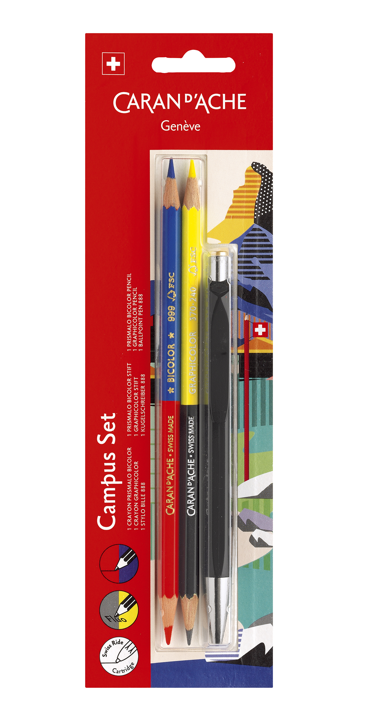 

Набір Caran d'Ache Back to School - Ручка кулькова 888 Чорна + 2 Олівці Bicolor (7630002337045)