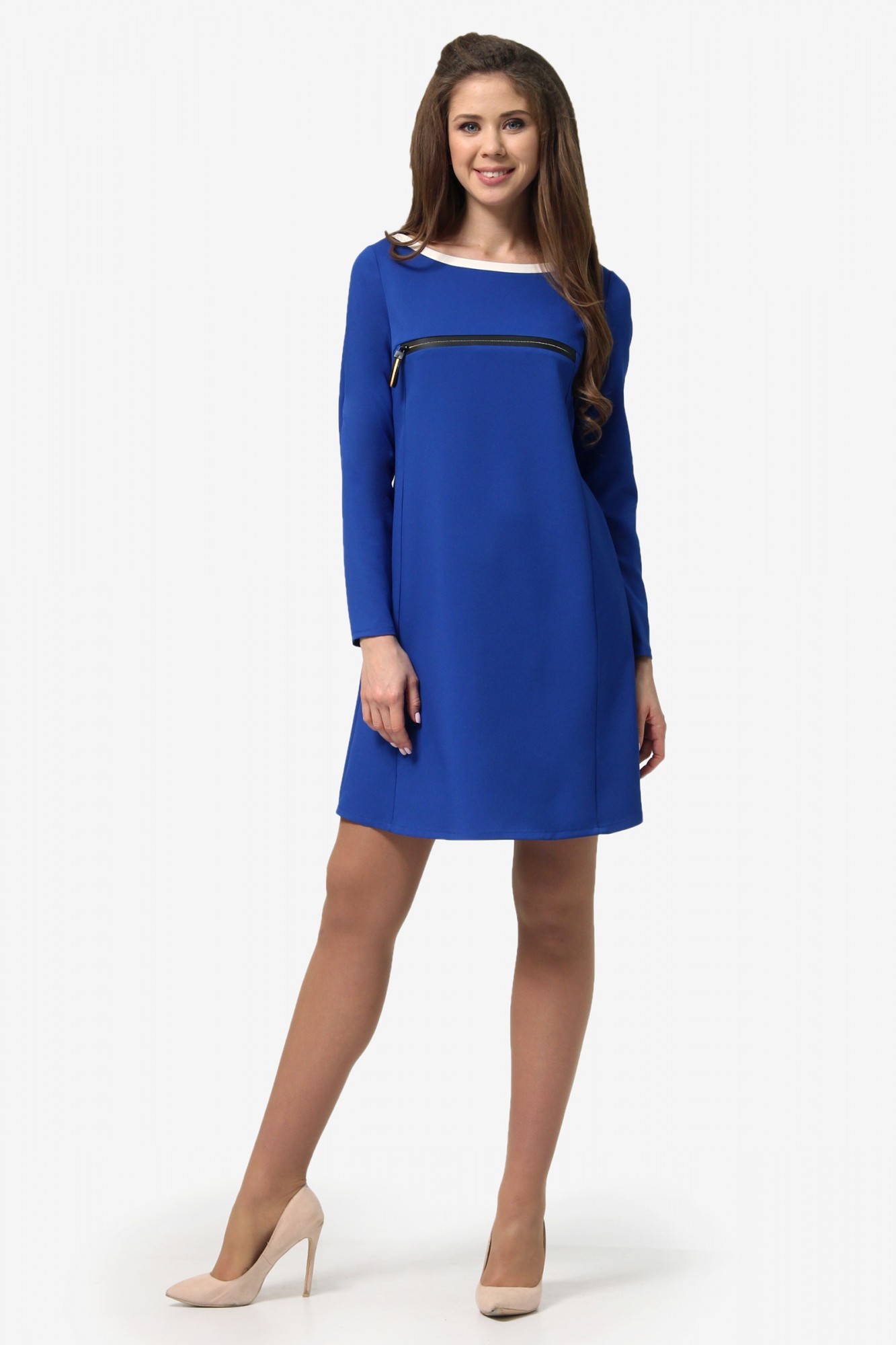 

Короткое платье с длинным рукавом Agata Webers, Дакка электрик + молочный XS