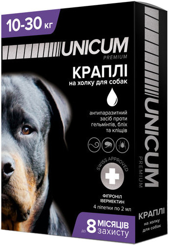 

Капли Unicum premium от гельминтов, блох и клещей на холку для собак 10-30 кг