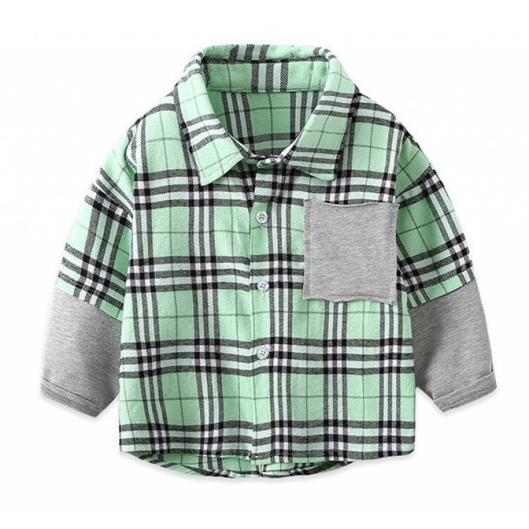 

Рубашка на мальчика Fits 120 см Зеленый светло серый 3986