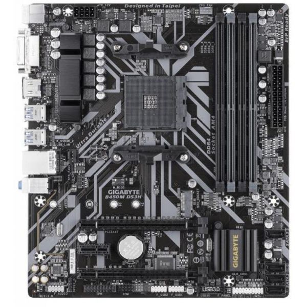 

Материнская плата AM4 (B450) Gigabyte B450M DS3H, B450, 4xDDR4, CrossFire, Int.Video(CPU), DVI-D/HDMI, mATX