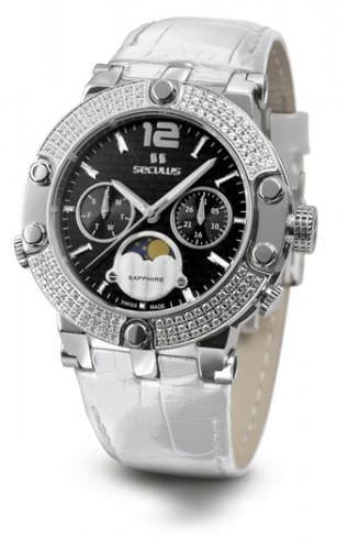 

Женские наручные часы Seculus 1690.5.706 black, ss with stones, white leather