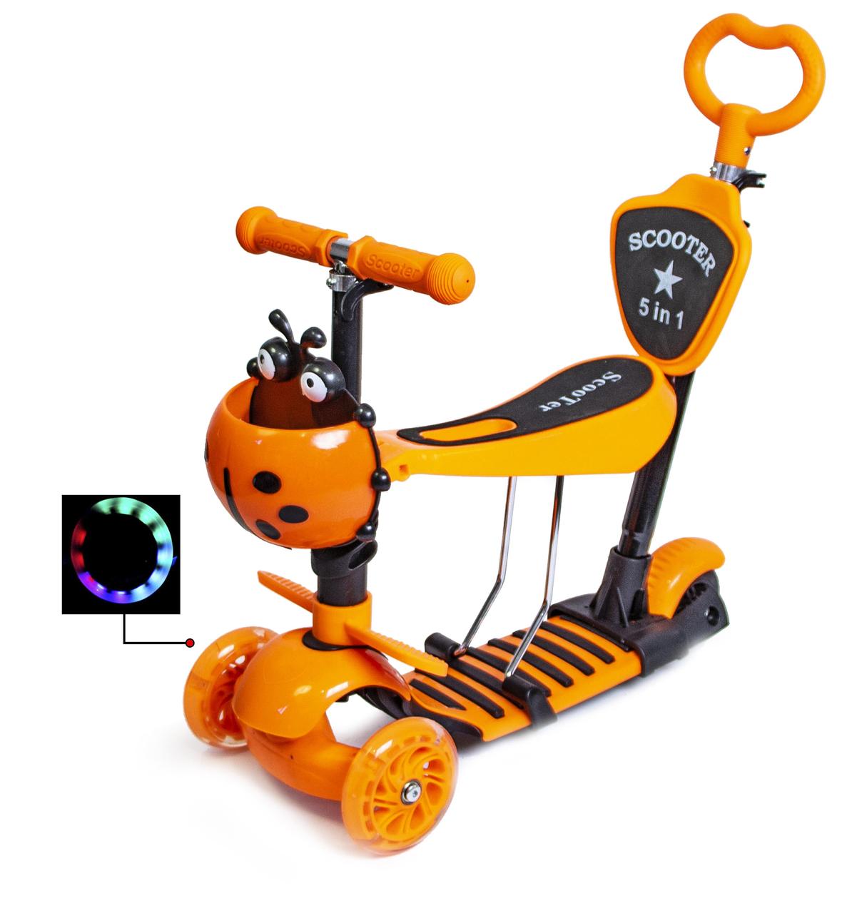 

Трехколесный самокат Scooter Божья коровка 5в1 Оранжевый