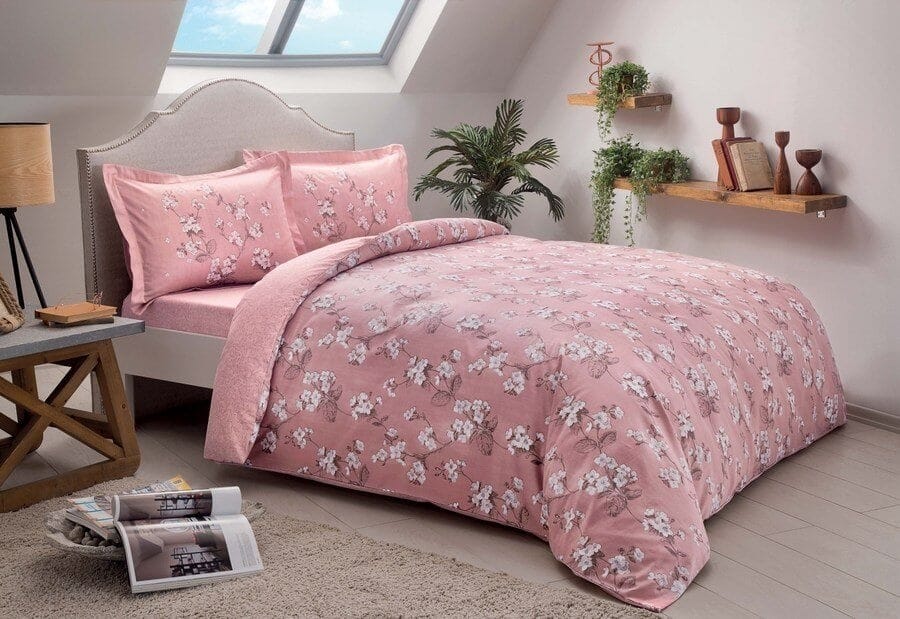 

Комплект постельного белья Tac сатин Lennie V01 pembe евро розовый
