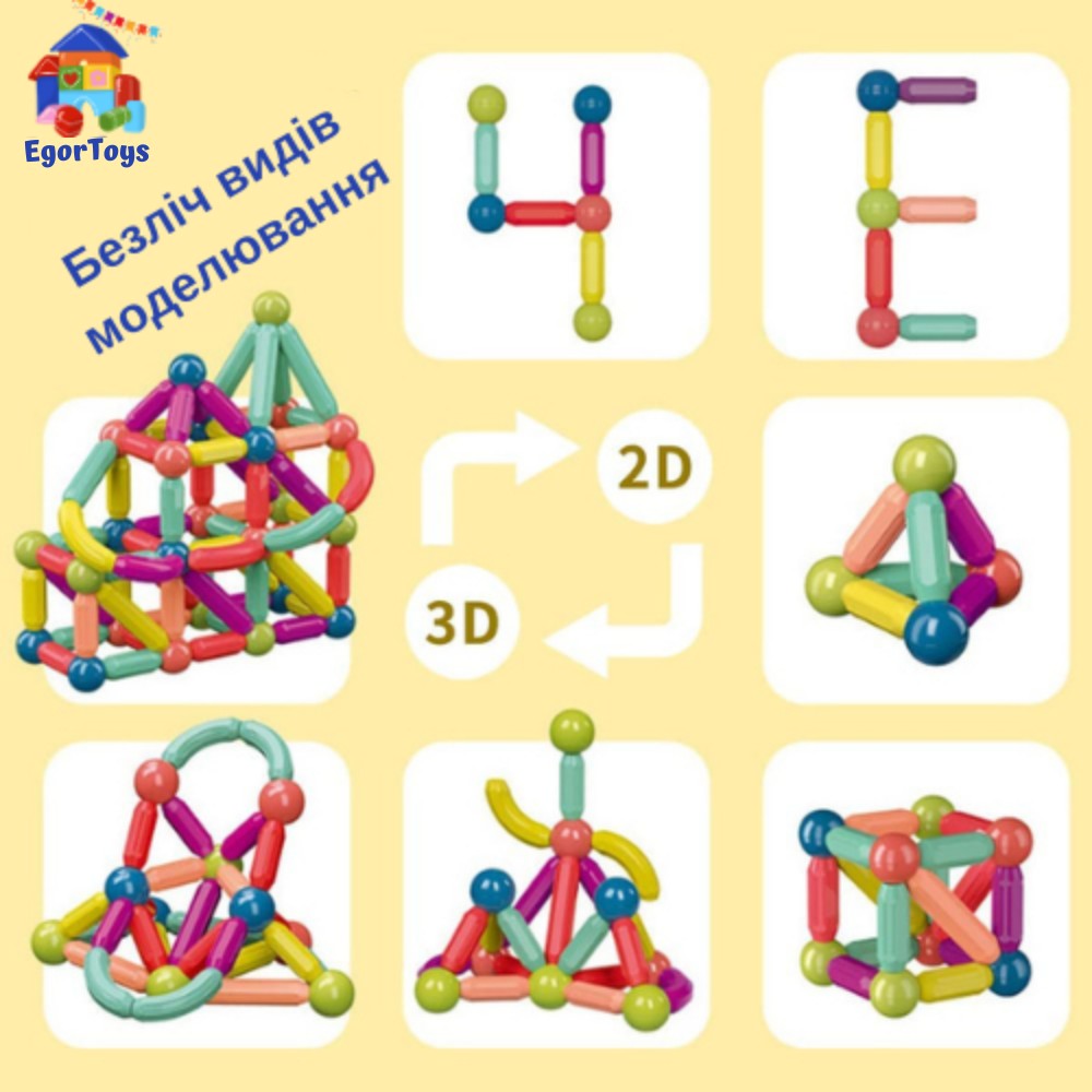 Детский магнитный 3D конструктор 64 детали цветные магнитные палочки и  шарики Ari&Ana – фото, отзывы, характеристики в интернет-магазине ROZETKA  от продавца: Egor Toys | Купить в Украине: Киеве, Харькове, Днепре, Одессе,  Запорожье, Львове