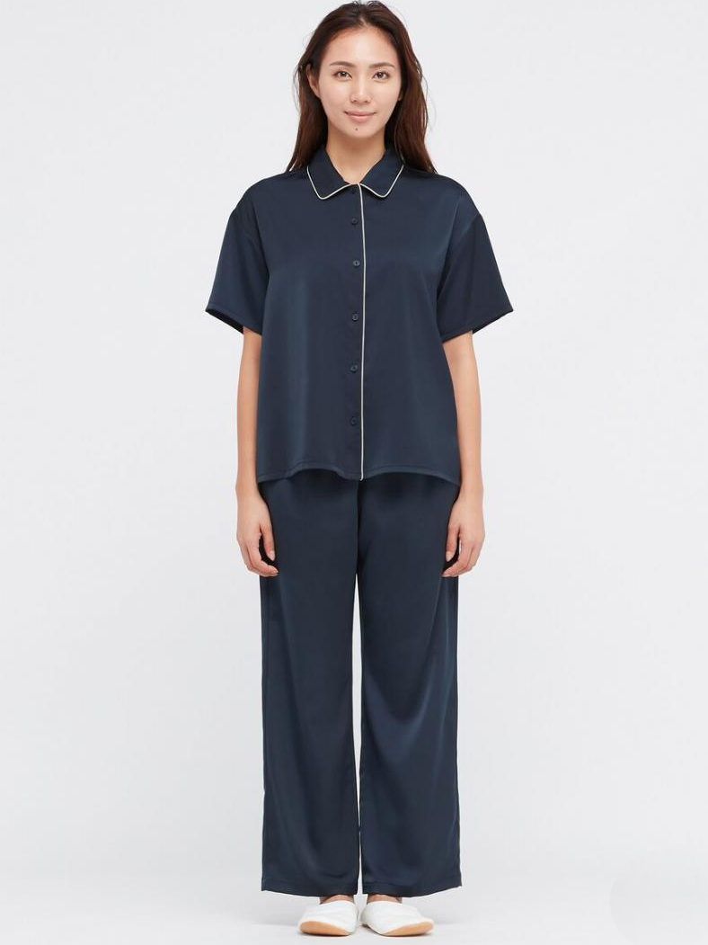 Акція на Піжама (сорочка + штани) жіноча великих розмірів з віскози Uniqlo 654043634 XL Синя від Rozetka