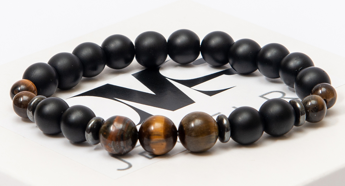 

Браслет мужской DMS Jewelry из натуральных камней шунгита и тигрового глаза с дисками ENERGY BRACELET