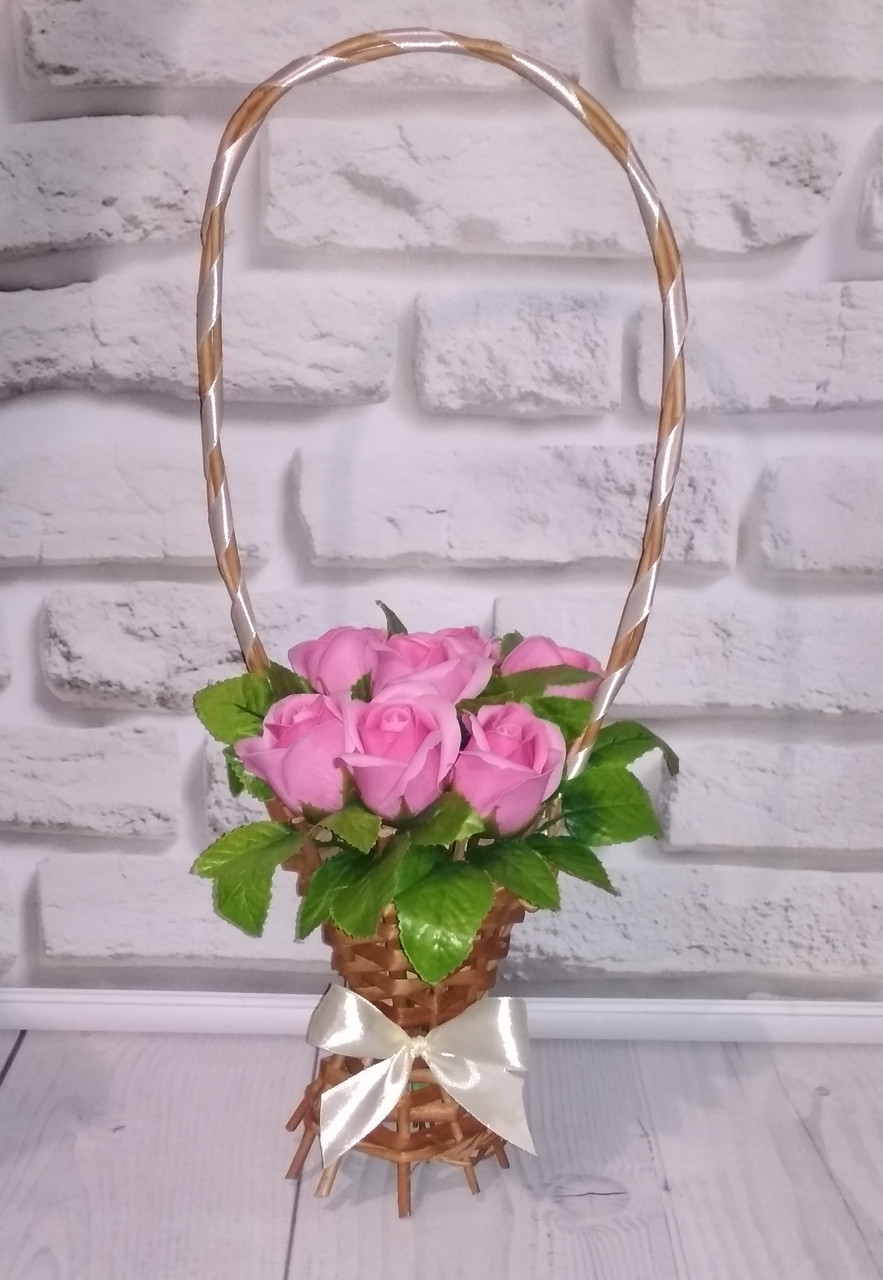 

Букет из мыла "Flowers for you" 7 роз в корзинке Розовый