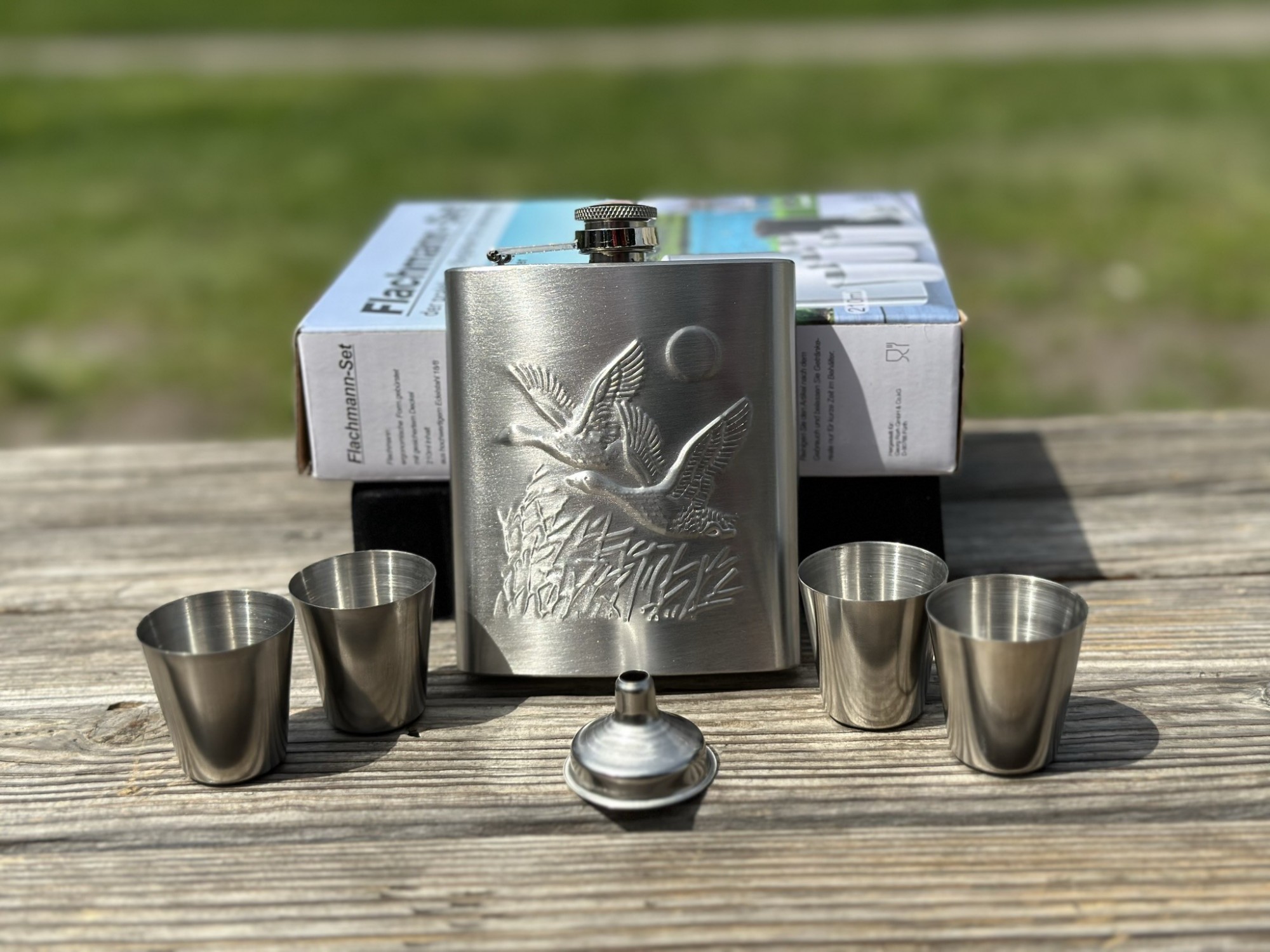 Подарочный набор - фляга с рюмками, утки в камышах 7oz, подарок мужчине ...