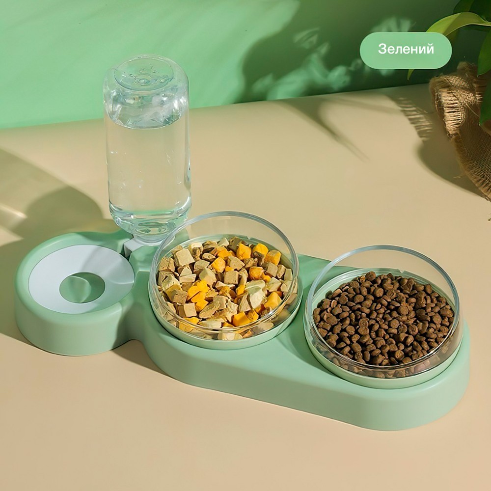 Миска 3 в 1 для котів і собак з вбудованою поїлкою PetCare 500 мл ...