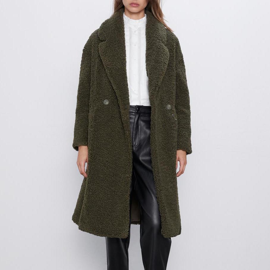 

Пальто женское из искусственного меха однотонное хаки Virid Berni Fashion (S) Хаки