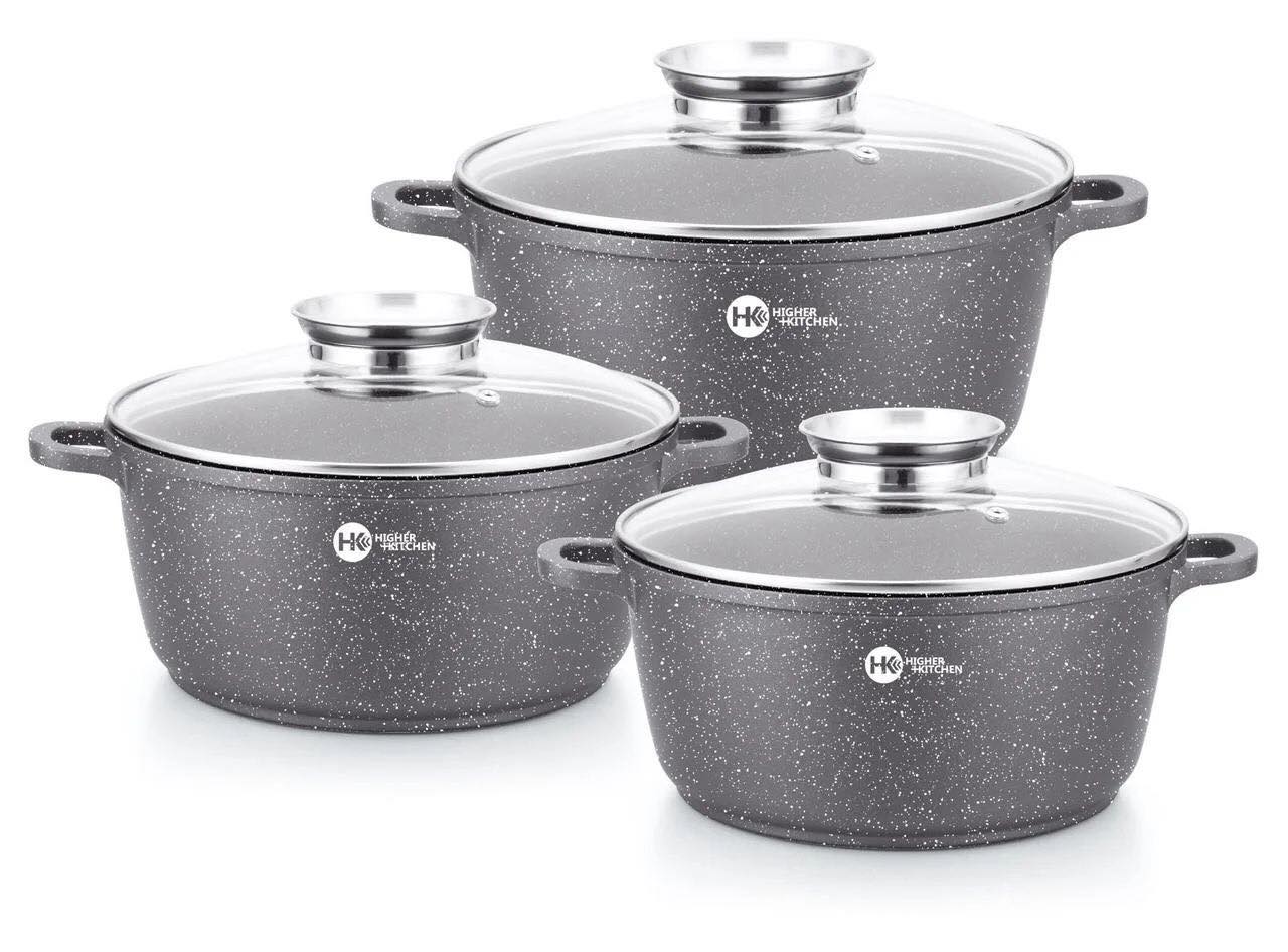 

Набор посуды кастрюль из 6 предметов с мраморным покрытием HIGHER KITCHEN HK-301 Gray