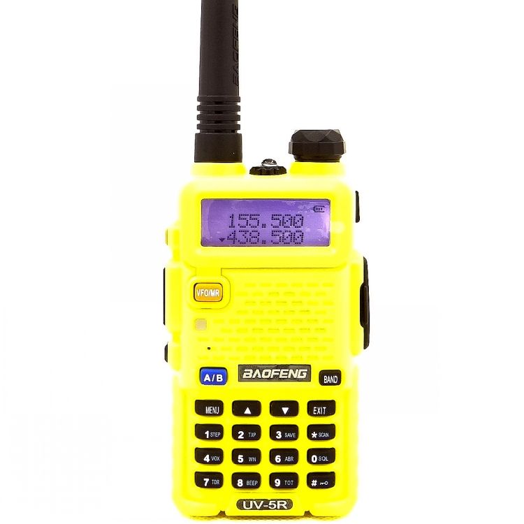 

Рация Baofeng UV-5R (5W, VHF/UHF, 136-174 MHz/400-470 MHz, до 5 км, 128 каналов, АКБ), желтая