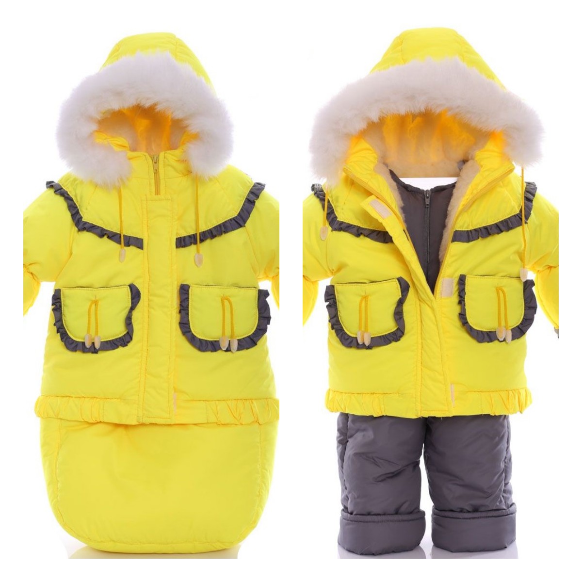 

Зимний костюм-тройка (конверт, курточка, полукомбинезон) от 0 до 3-х лет ярко желтый