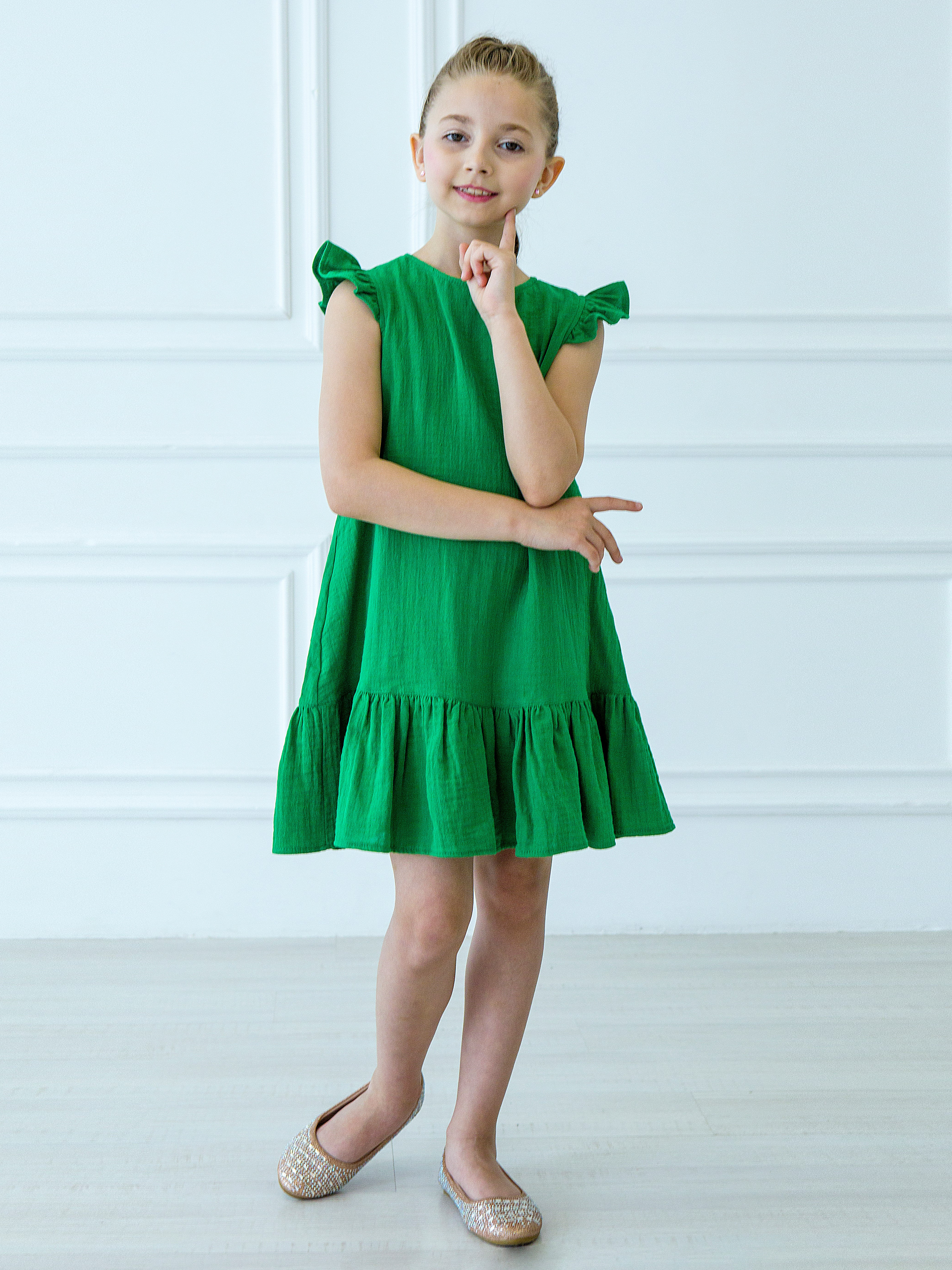 Акція на Дитяча літня муслінова сукня для дівчинки Ласточка 23_2051 116 см Зелена від Rozetka