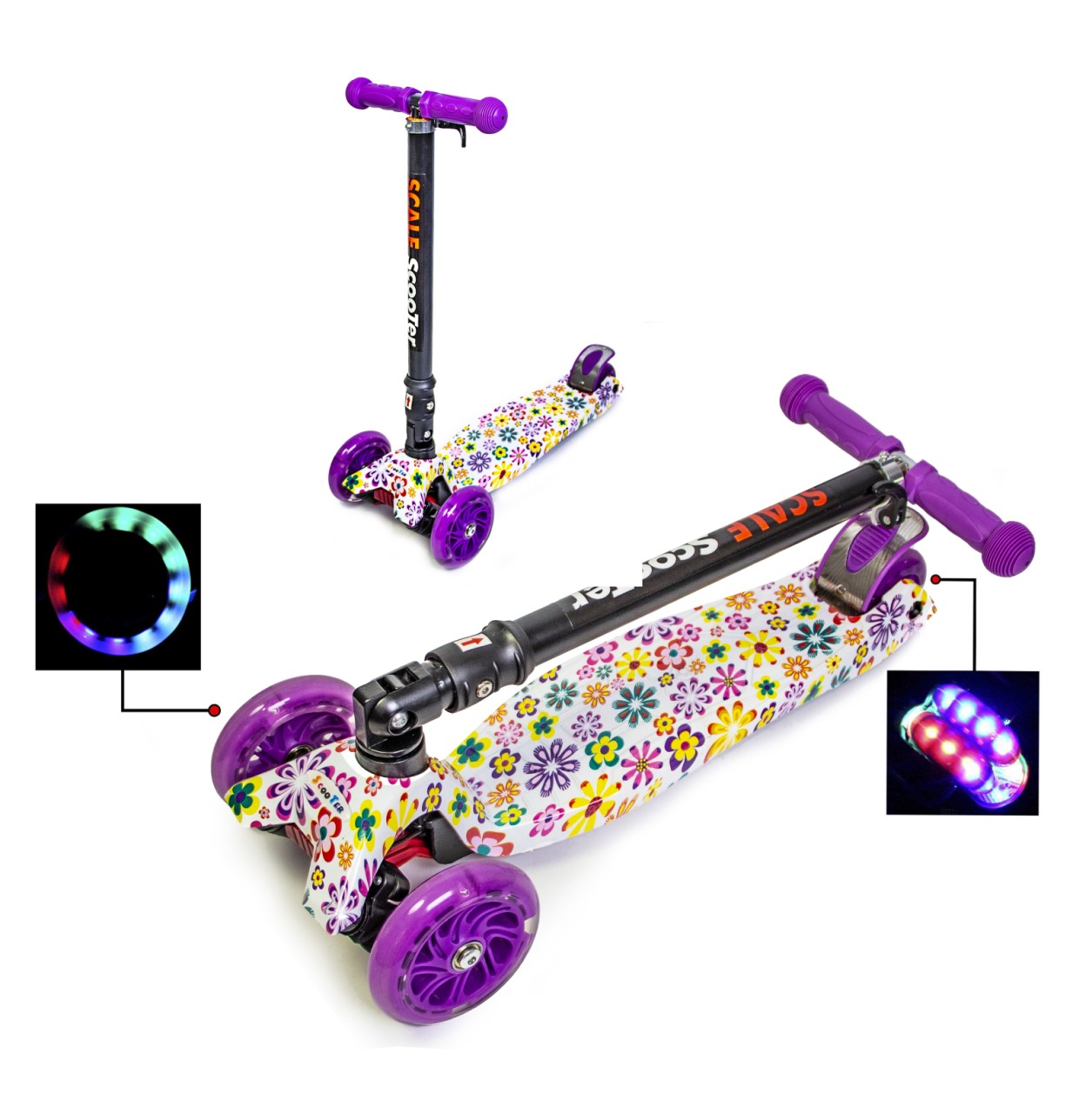 

Детский самокат Scooter MAXI Violet Flowers Складная ручка