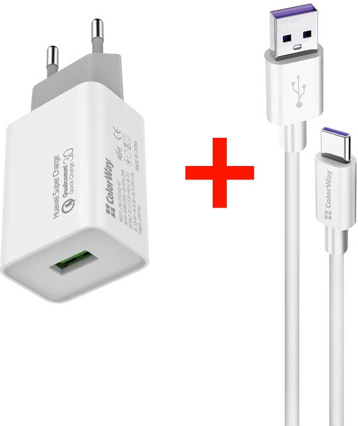 

Сетевое зарядное устройство ColorWay 1USB Huawei SC 3.0, 4A (20W) White + Кабель ColorWay USB Type-C 5.0А (Fast Charging) 1 м White (CW-CHS014Q-WT-CBU)