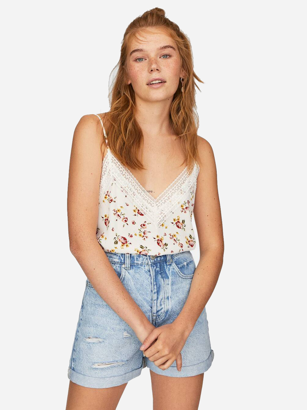 

Топ Stradivarius 2002/629/004  Белый с принтом цветов, Топ Stradivarius 2002/629/004 S Белый с принтом цветов