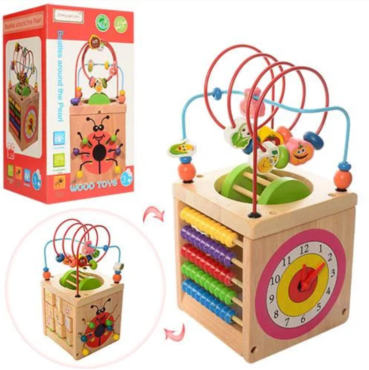 

Развивающая игрушка Best Toys Многофункциональная развивающая деревянная игрушка для детей Пальчиковый лабиринт Бизиборд Логический куб (1102)