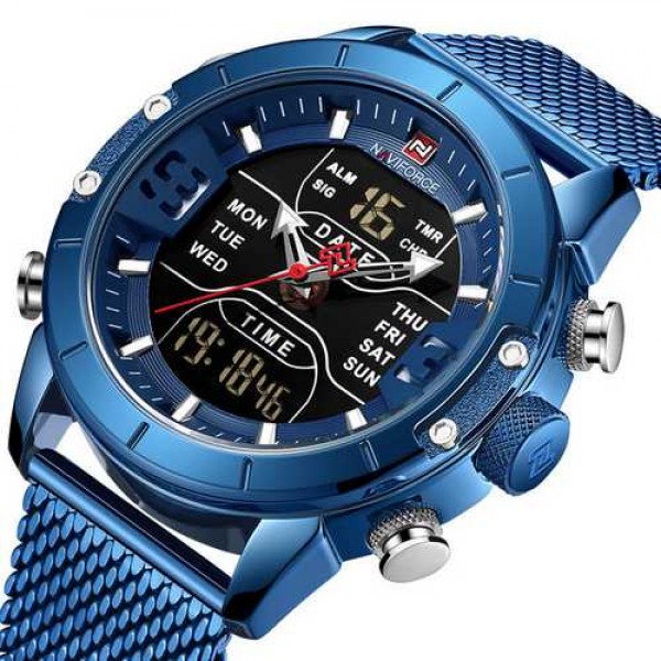 

Мужские кварцевые часы Naviforce Blue наручные спортивные на стальном браслете + коробка (1096-0036)