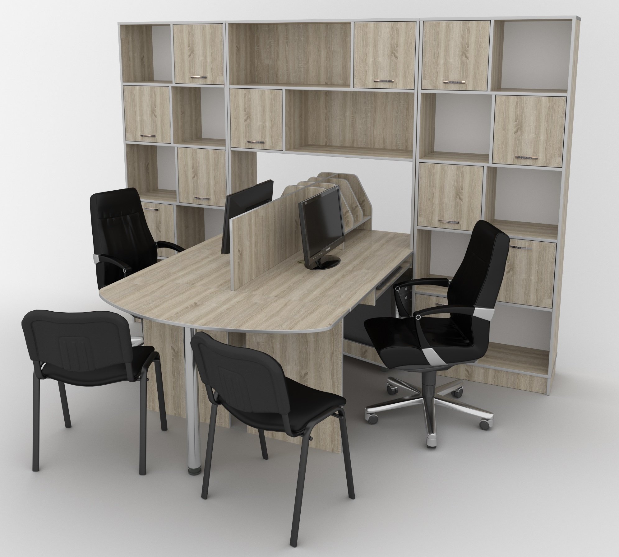 

Офисный комплект из столов, надставок и шкафов ДСП Кромка ПВХ 15 Менеджер Тиса мебель Дуб молочный