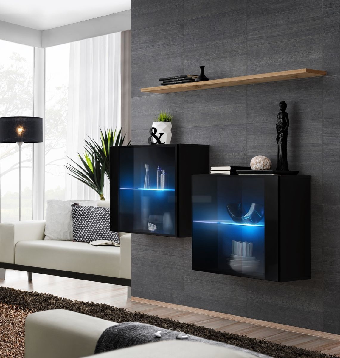 

Комплект из двух витрин и полки ДСП Кромка ПВХ Switch SB III ASM Meble Черный/Дуб вотан