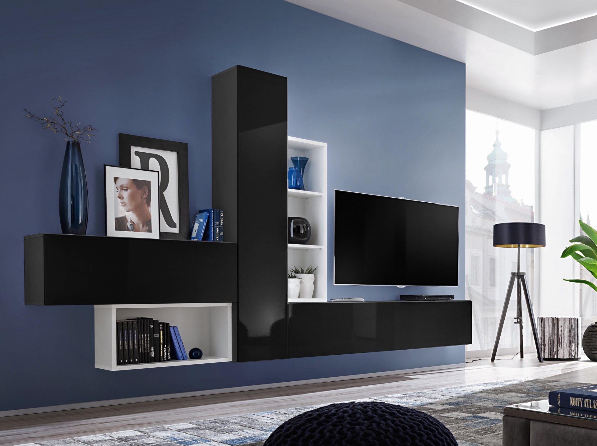 

Гостиная стенка из ДСП System Blox IV ASM Meble Польша Черный/Белый