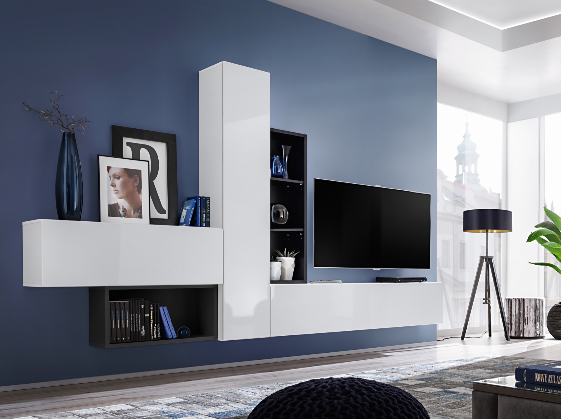 

Гостиная стенка из ДСП System Blox IV ASM Meble Польша Белый/Черный