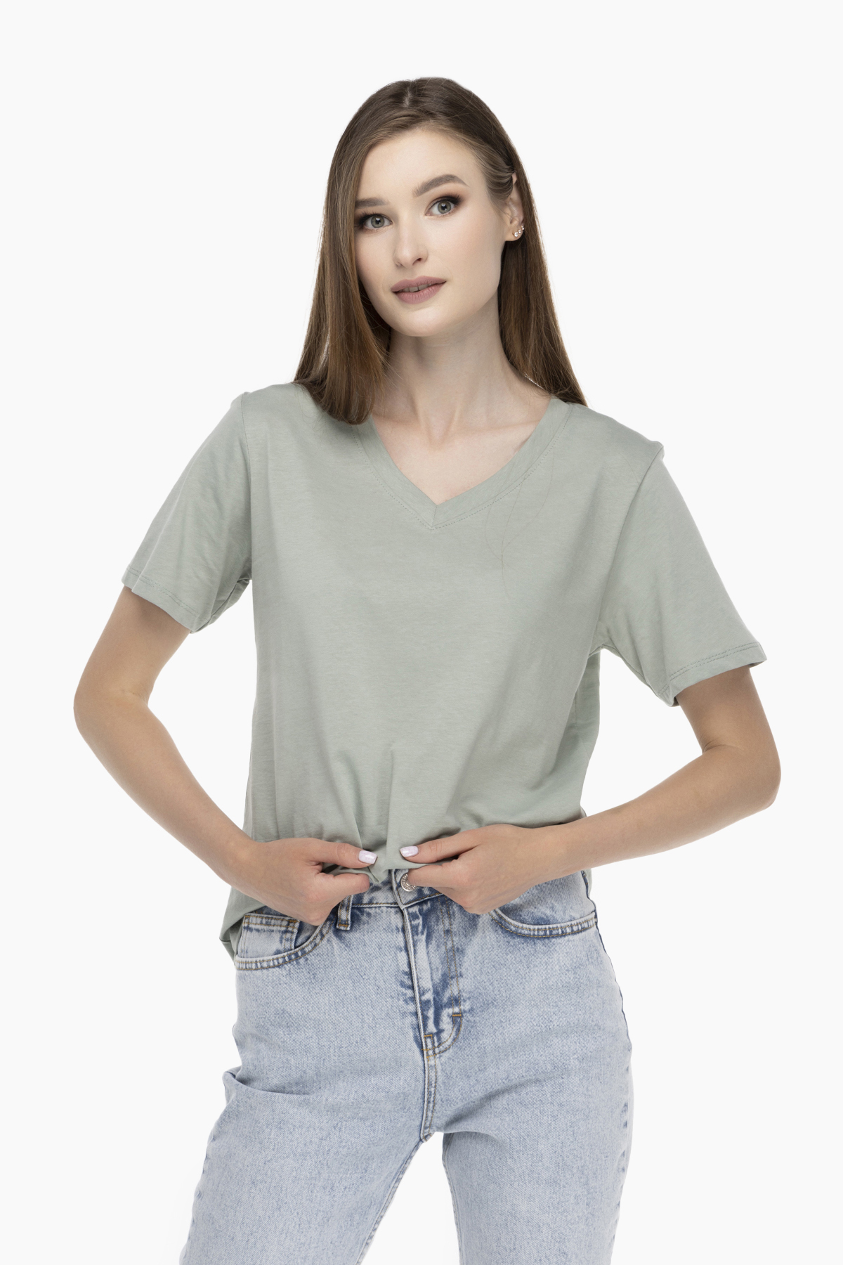 Футболка однотонная женская Pepper mint BAS-28 S Оливковый ...