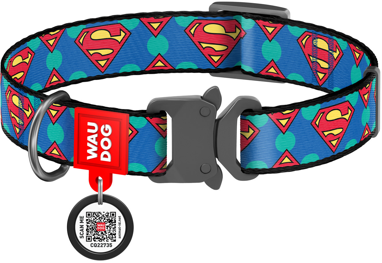 

Ошейник для собак нейлоновый Collar WAUDOG Nylon c QR паспортом, рисунок "Супермен Лого", металлическая пряжка-фастекс, S, Ш 15 мм, Дл 23-35 см (0015-2006)