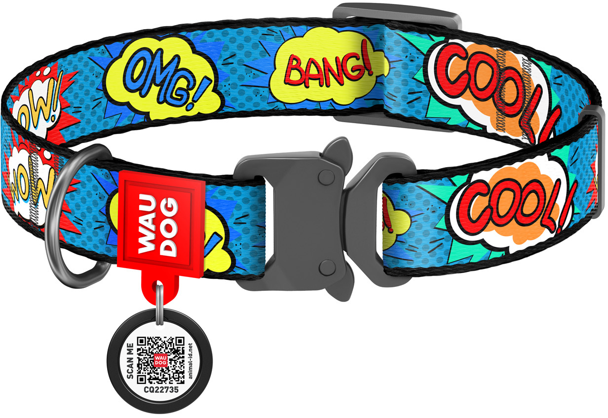 

Ошейник для собак нейлоновый Collar WAUDOG Nylon c QR паспортом, рисунок "ВАУ", металлическая пряжка-фастекс, S, Ш 15 мм, Дл 23-35 см (5109)
