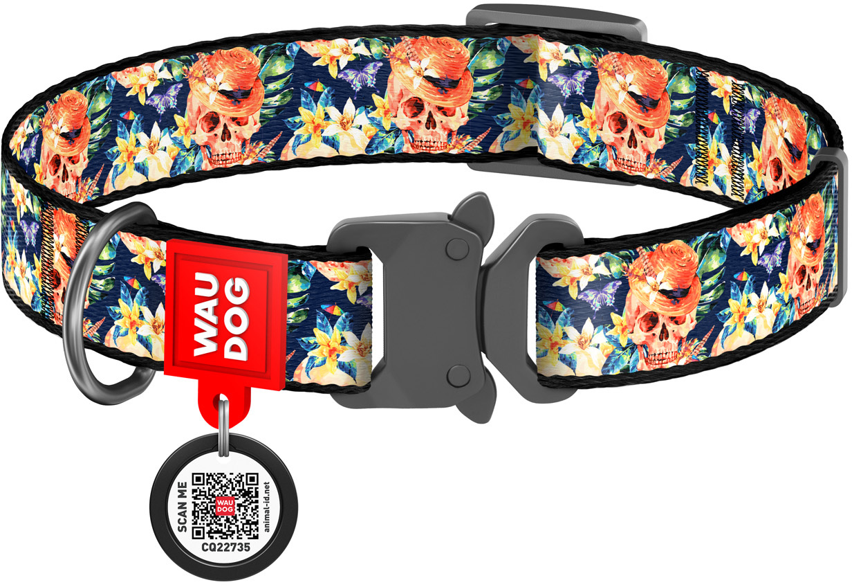

Ошейник для собак нейлоновый Collar WAUDOG Nylon c QR паспортом, рисунок "Гламурные черепа", металлическая пряжка-фастекс, XL, Ш 25 мм, Дл 35-58 см (5165)