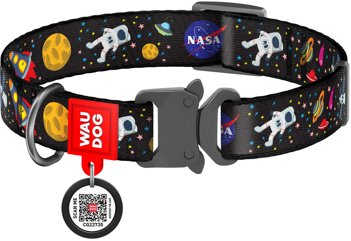 

Ошейник для собак нейлоновый Collar WAUDOG Nylon c QR паспортом, рисунок "NASA", металлическая пряжка-фастекс, S, Ш 15 мм, Дл 23-35 см (5119)