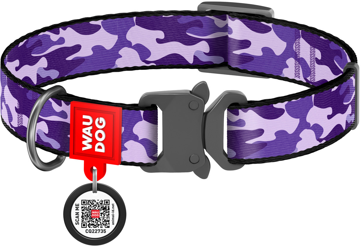 

Ошейник для собак нейлоновый Collar WAUDOG Nylon c QR паспортом, рисунок "Фиолетовый камо", металлическая пряжка-фастекс, XL, Ш 25 мм, Дл 35-58 см (5104)