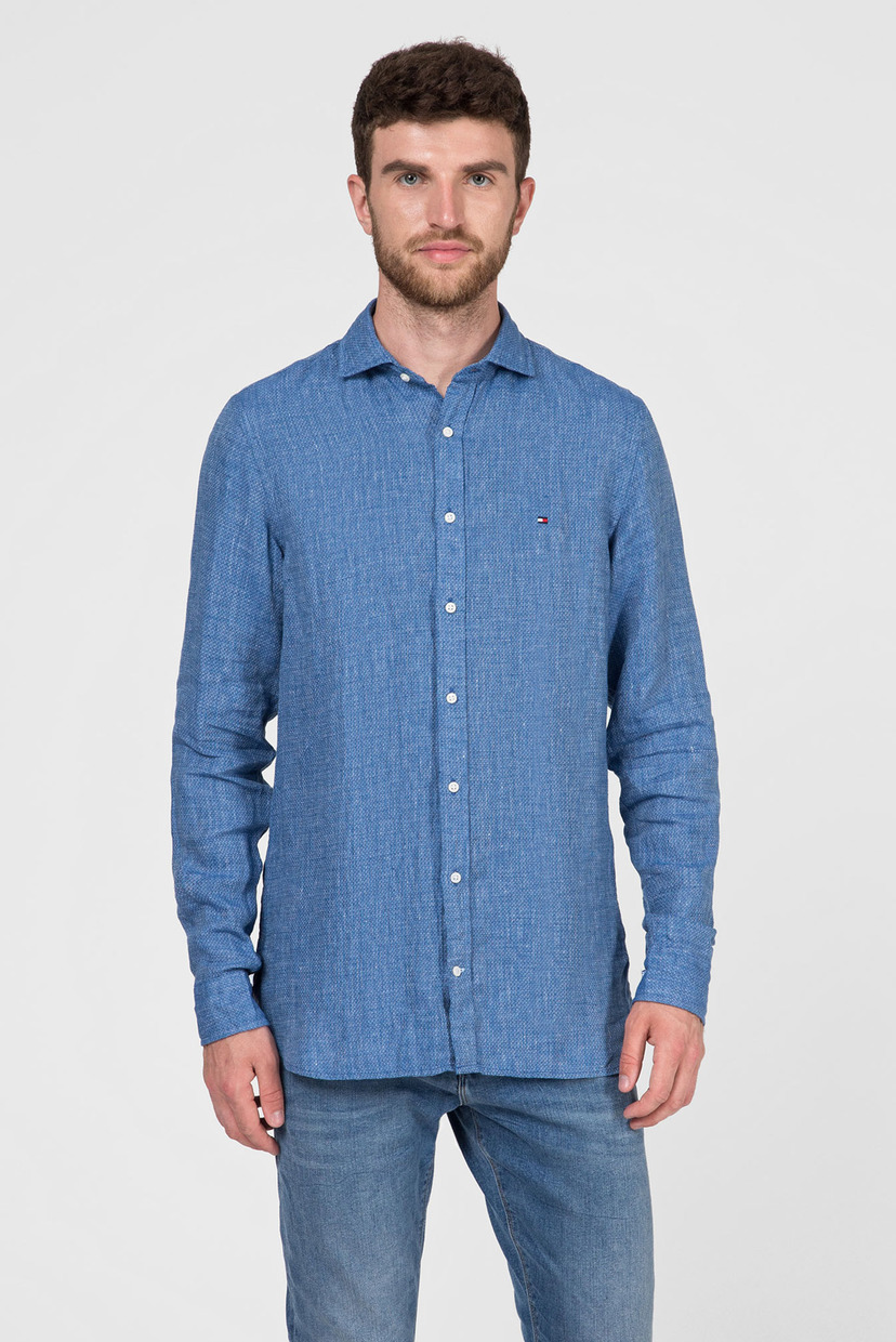 

Мужская синяя льняная рубашка SLIM CROSSHATCH Tommy Hilfiger S MW0MW10098