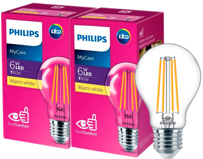 Светодиодная лампа Philips LEDClassic 6-60W A60 E27 3000К CL 2 шт ...